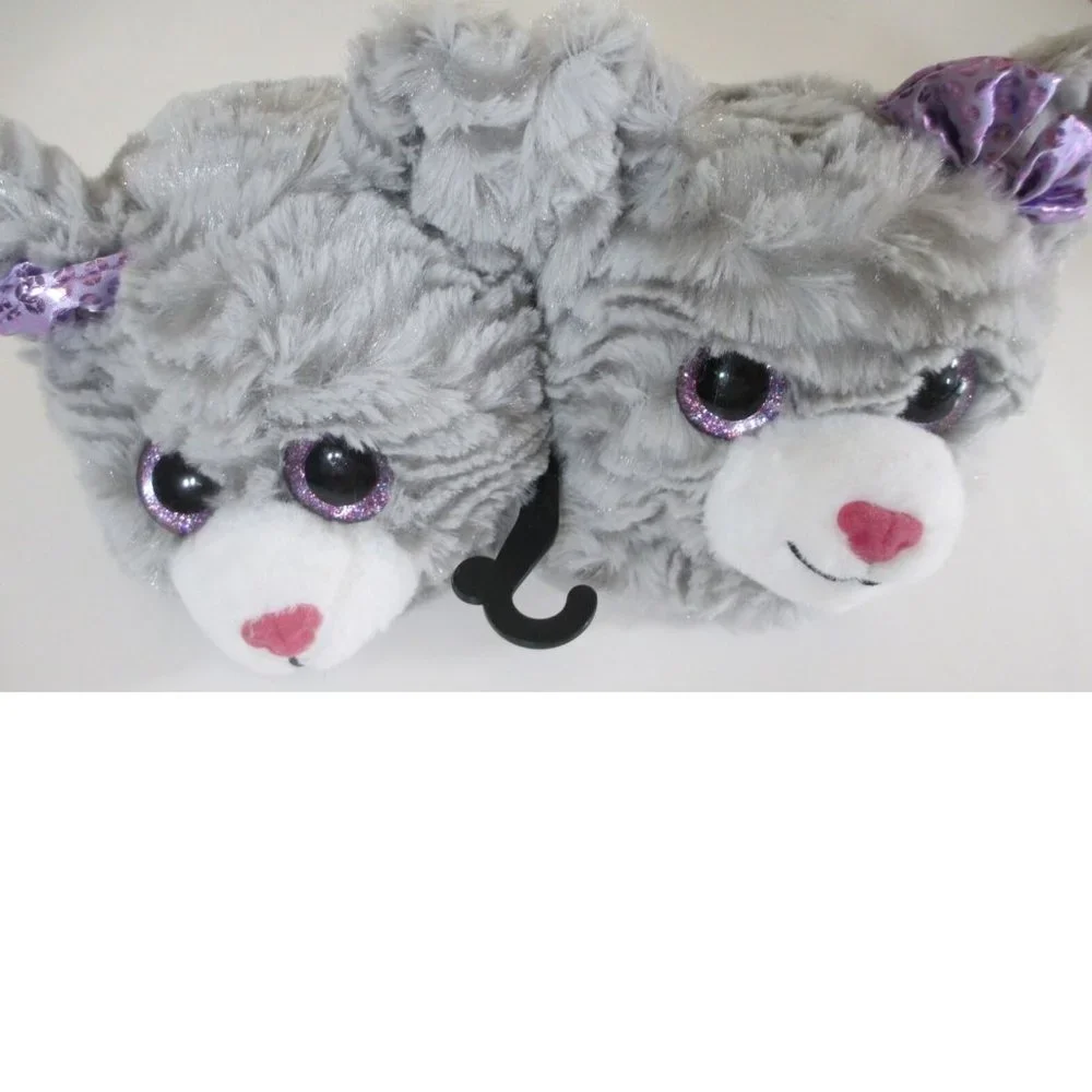 Girls DAN DEE Gray & Purple Plush Kitten Cat Scuff Sippers 11/12  2/3  4/5 NWT